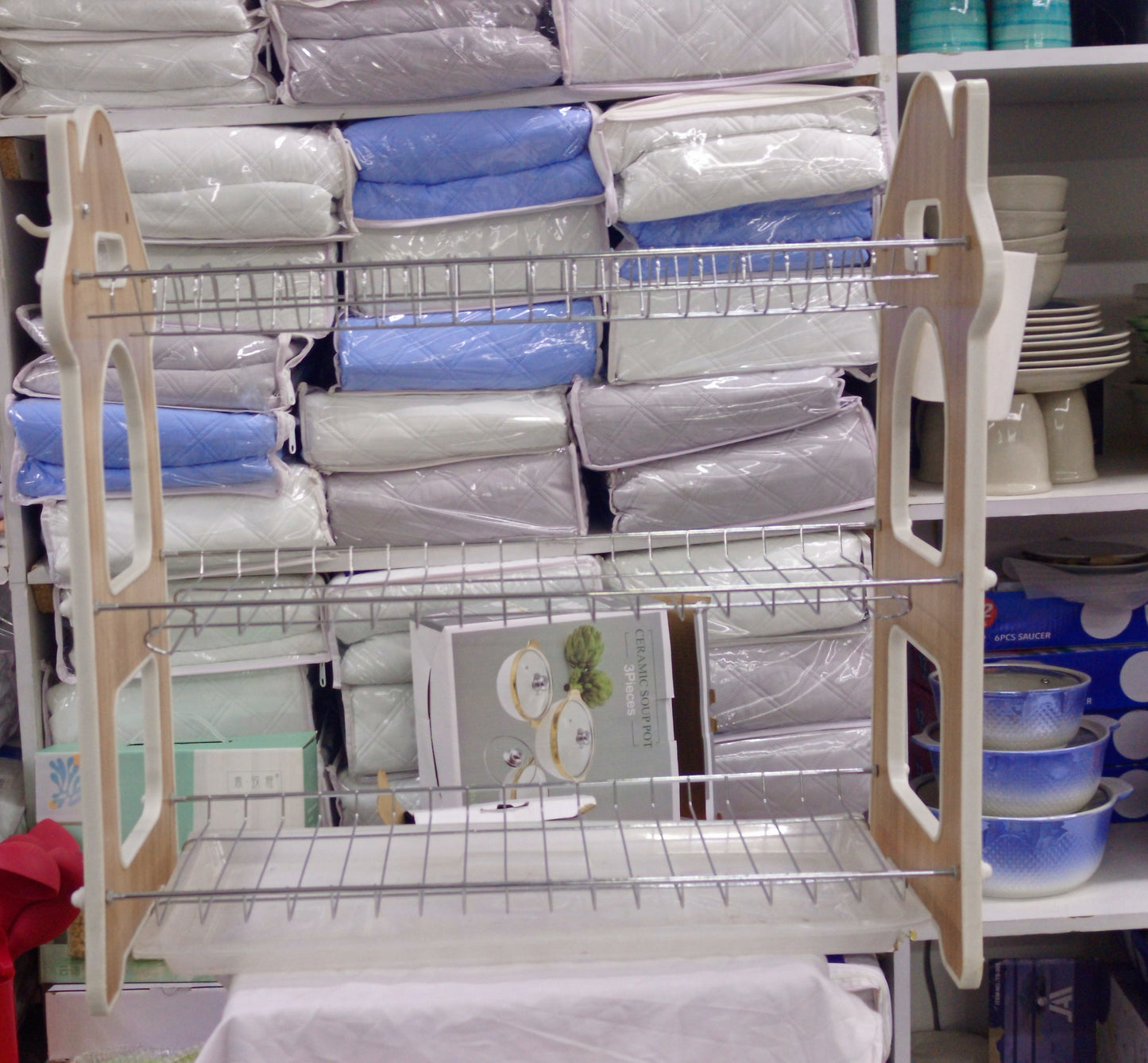 3-Tier Dish Drying Rack with Wooden Frame