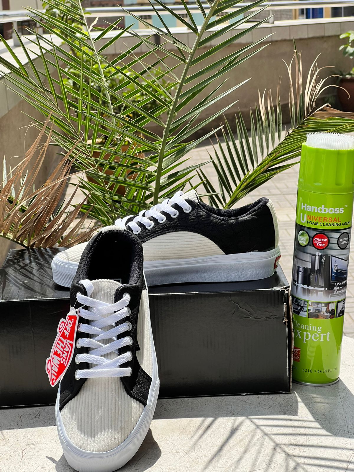 Vans-Inspired Two-Tone Ribbed Black & Cream Sneakers