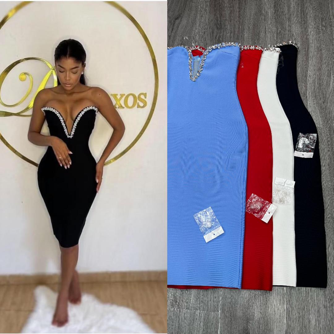 612 The "Ice Queen" Crystal Trim Bodycon Dress