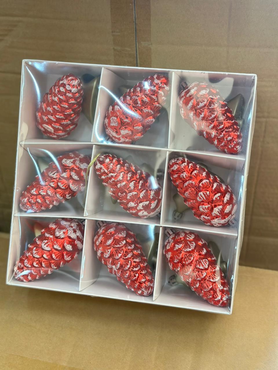 9-Count Glossy Red Pinecone Christmas Ornaments