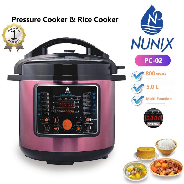 Nunix PC-02 Multi-Functional Electric Pressure Cooker & Rice Cooker - 5L Aluminium