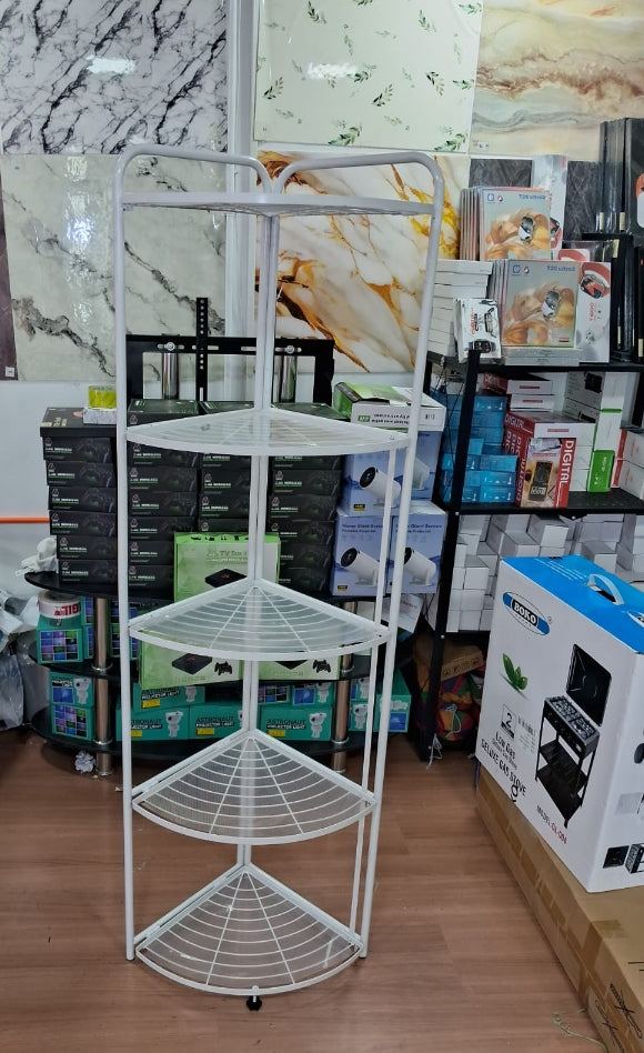 Five-Tier Metal Corner Shelf Unit.