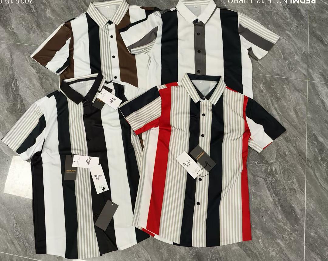 Vertical Stripe Cuban Collar Shirt