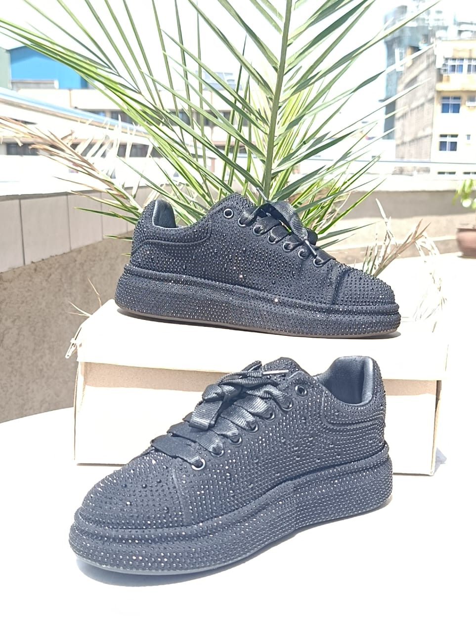 Dazzle Cush Black Rhinestone Platform Sneakers