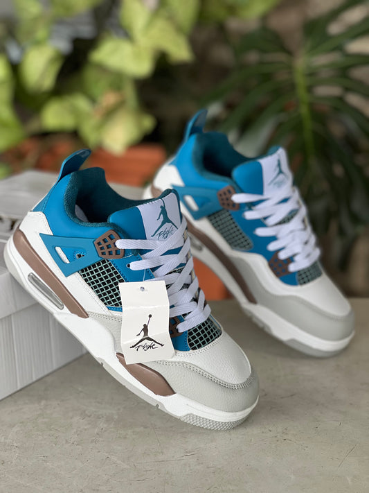 Air Jordan 4 Sneakers - White/Blue-Brown