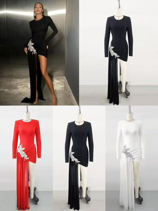 623 Generic Long-sleeved High-neck Bodycon Maxi Dress