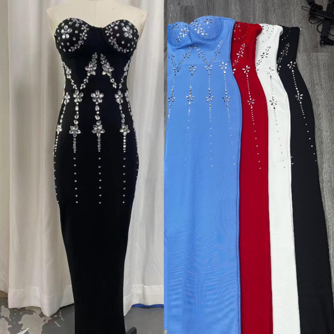 632 Rhinestone Embellished Strapless Maxi Gown