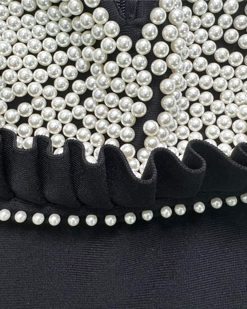 527 Black Pearl Embellished Cold Shoulder Long-Sleeve Bandage Gown