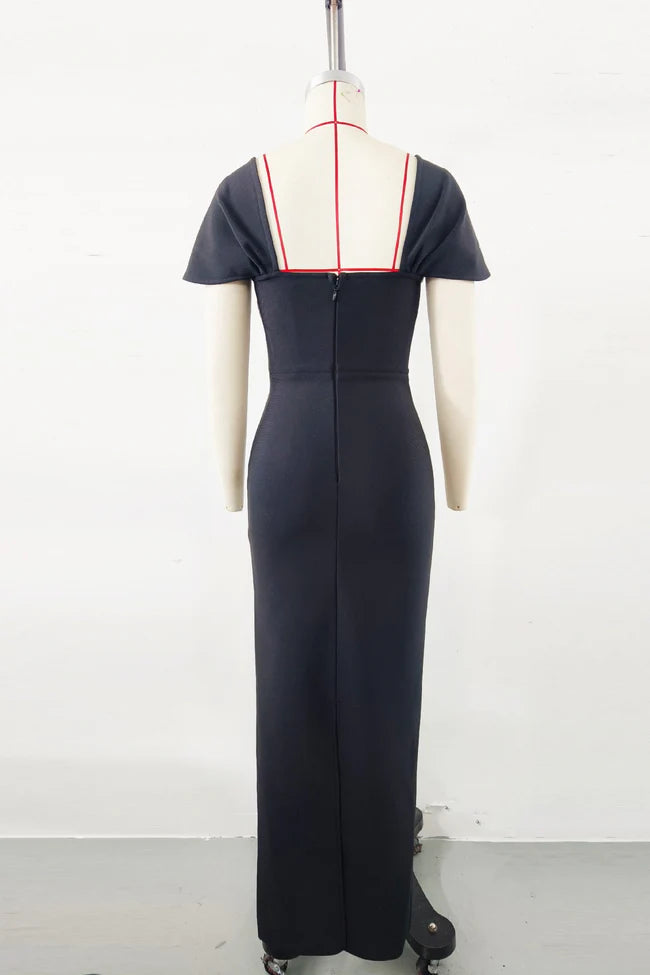 544 Square Neck Cap Sleeve Maxi Gown with Crystal Trim