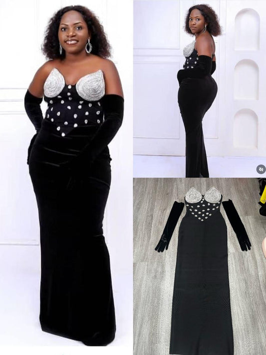 665 Strapless Bodycon Maxi Dress With Rhinestone Embellishments
