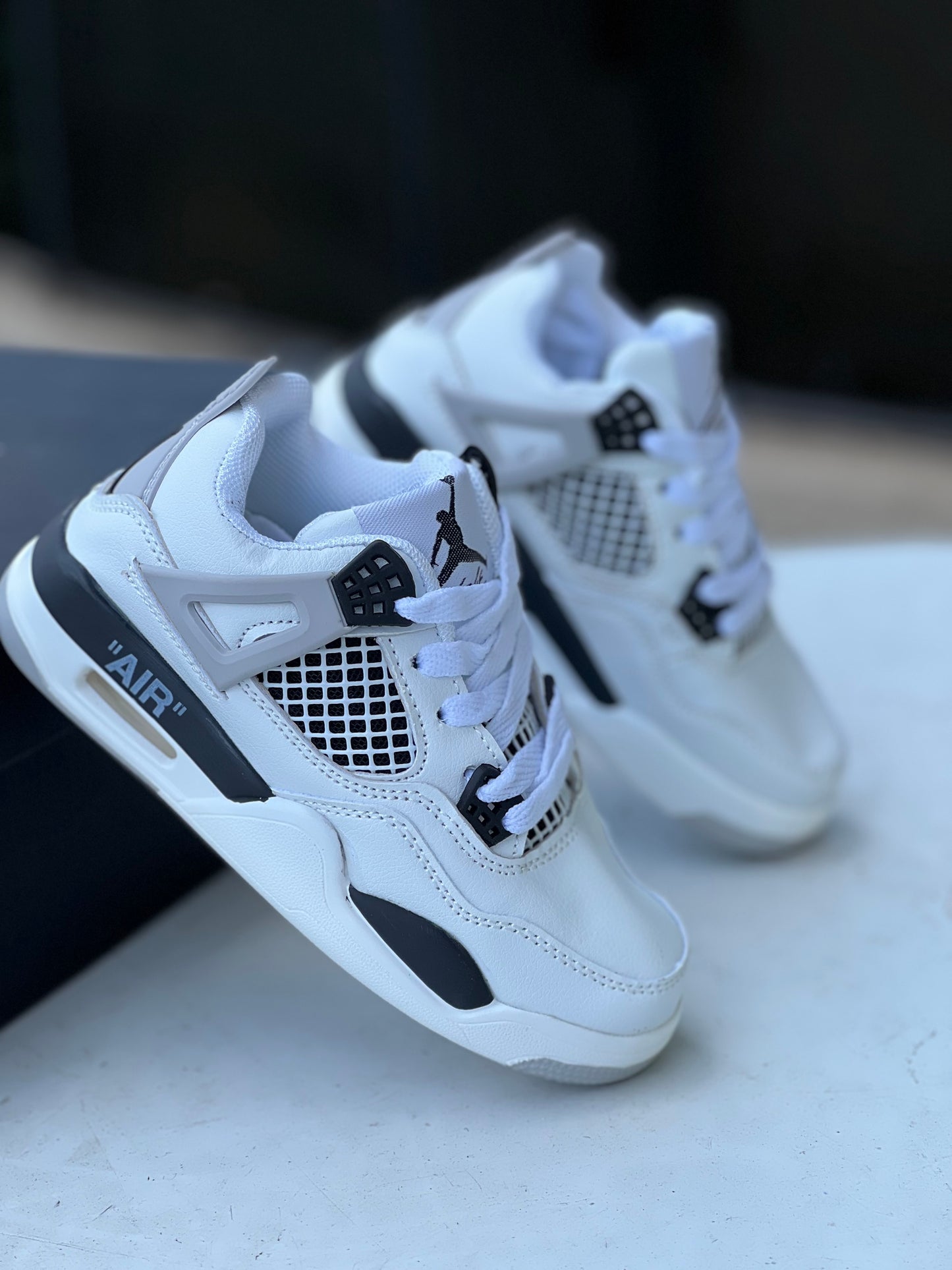 Kids Jordan 4 Sneakers - Military Grey