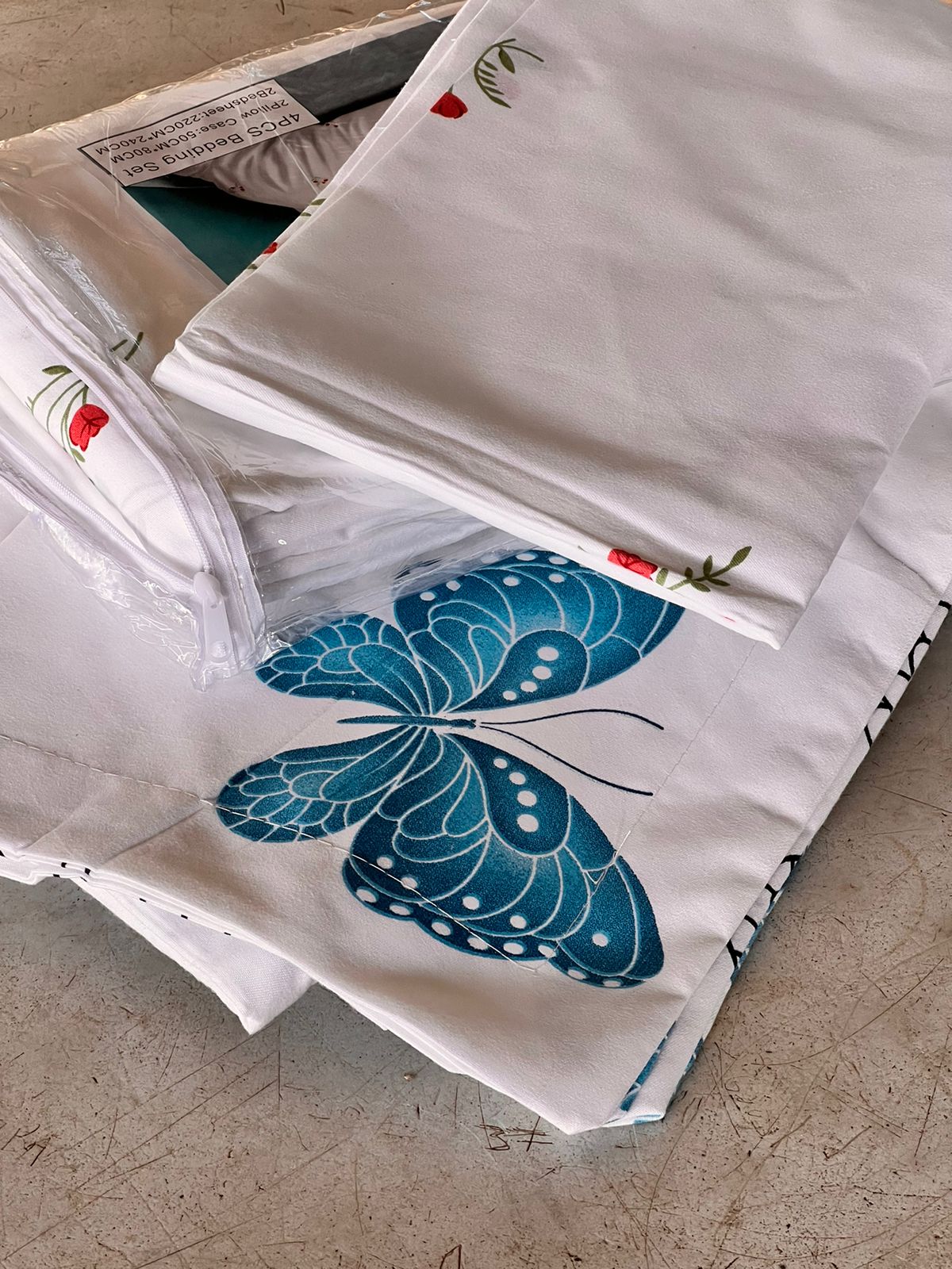 Bed Sheets + Pillow Case Set #001 (Printed) - Whites