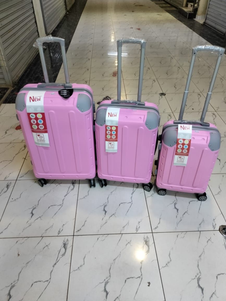 Suitcase 3pc Set (Rubber) - Pink