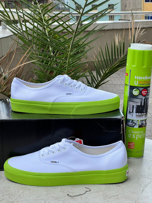 Vans White Canvas & Neon Green Sole Sneakers