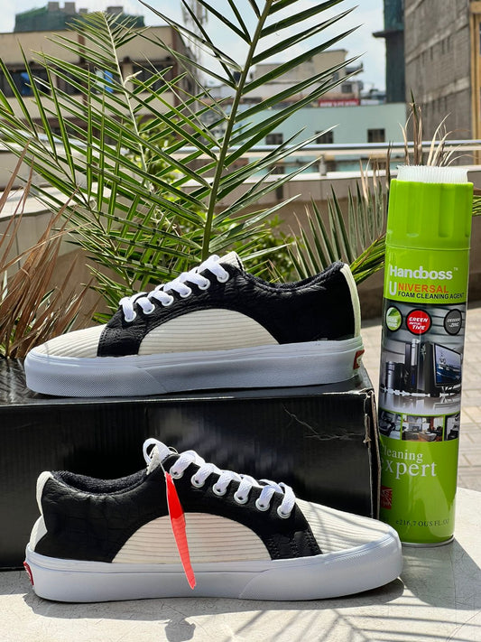 Vans-Inspired Two-Tone Ribbed Black & Cream Sneakers