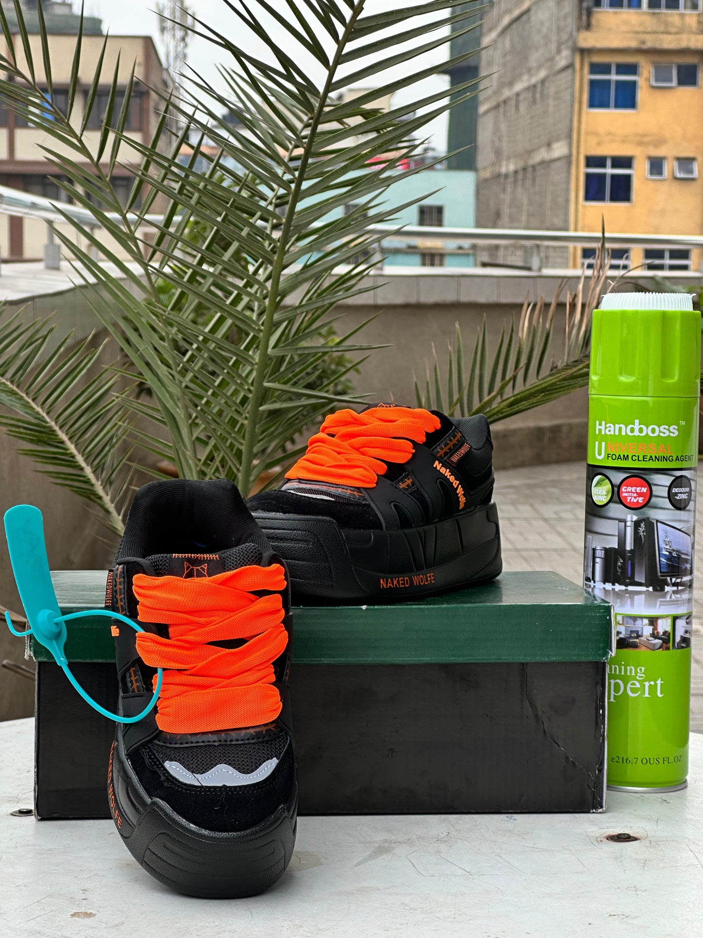 Naked Wolfe Kids Sneakers – Black & Neon Orange