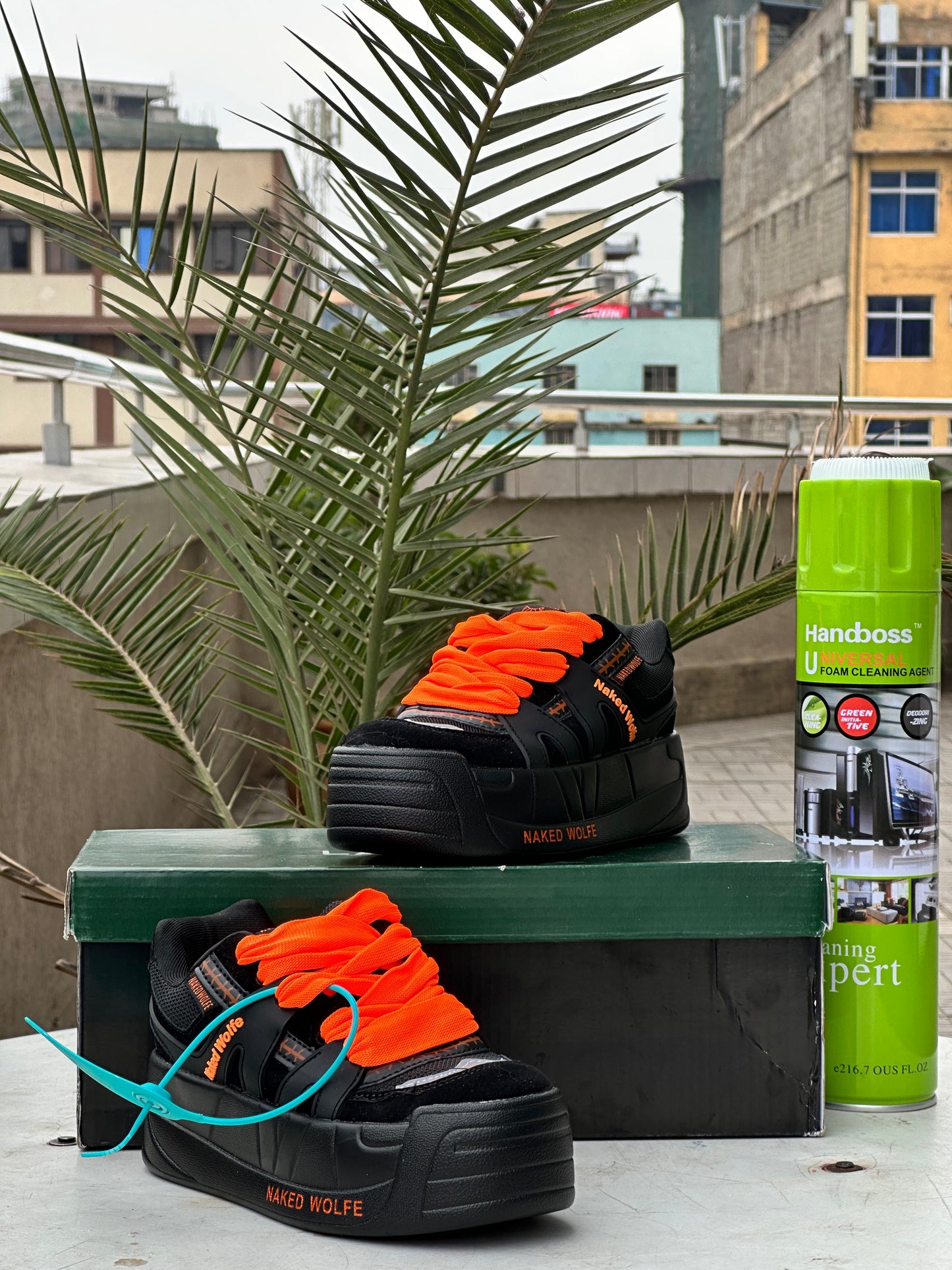 Naked Wolfe Kids Sneakers – Black & Neon Orange