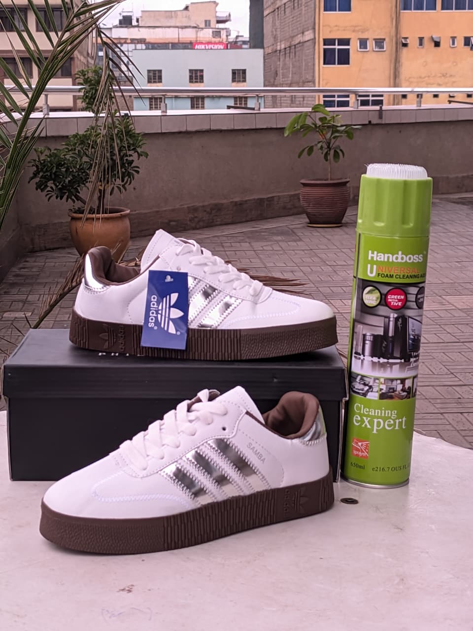 Samba Double Sole- White silver Brown Sole