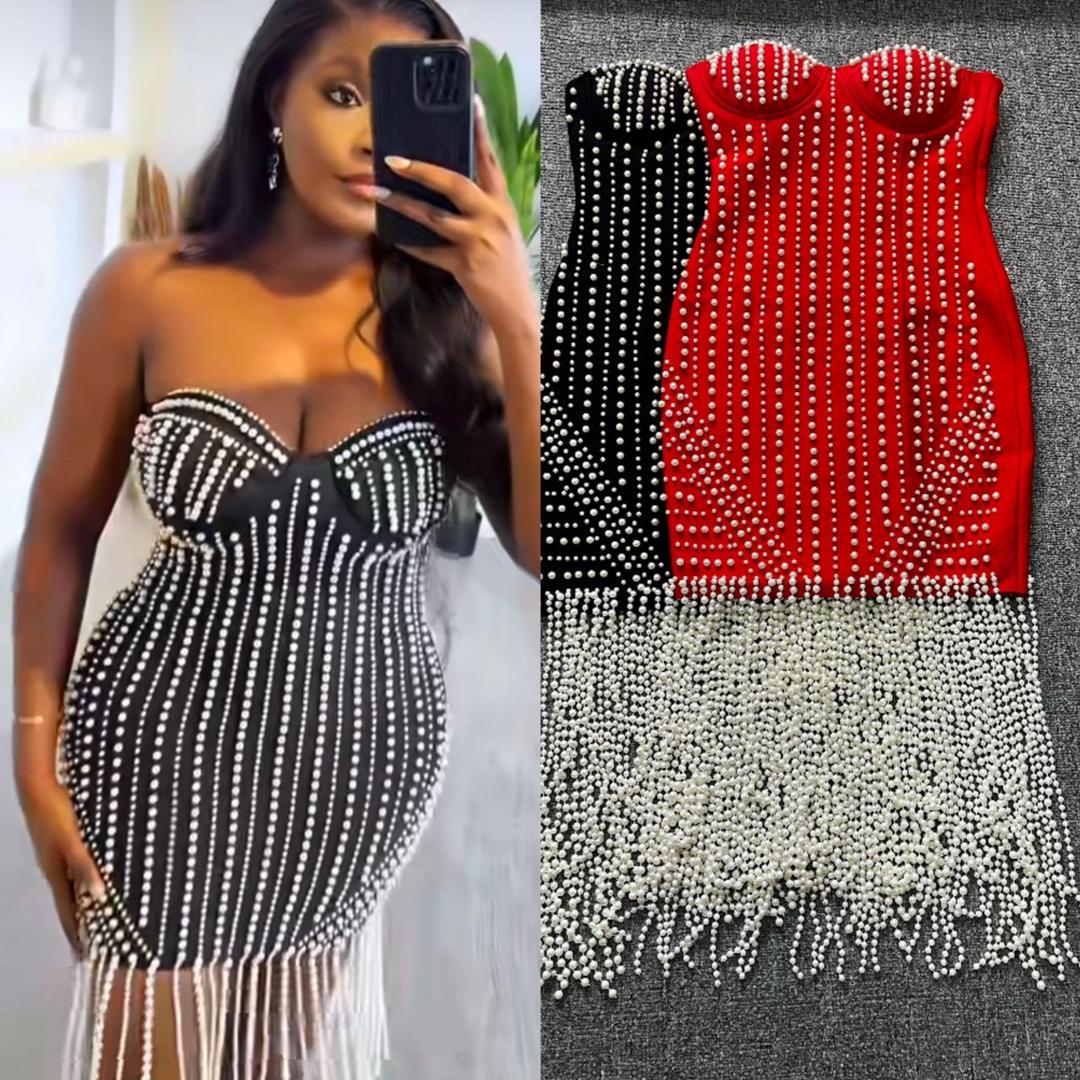 460 Luxury Faux Pearl Strapless Party Dress