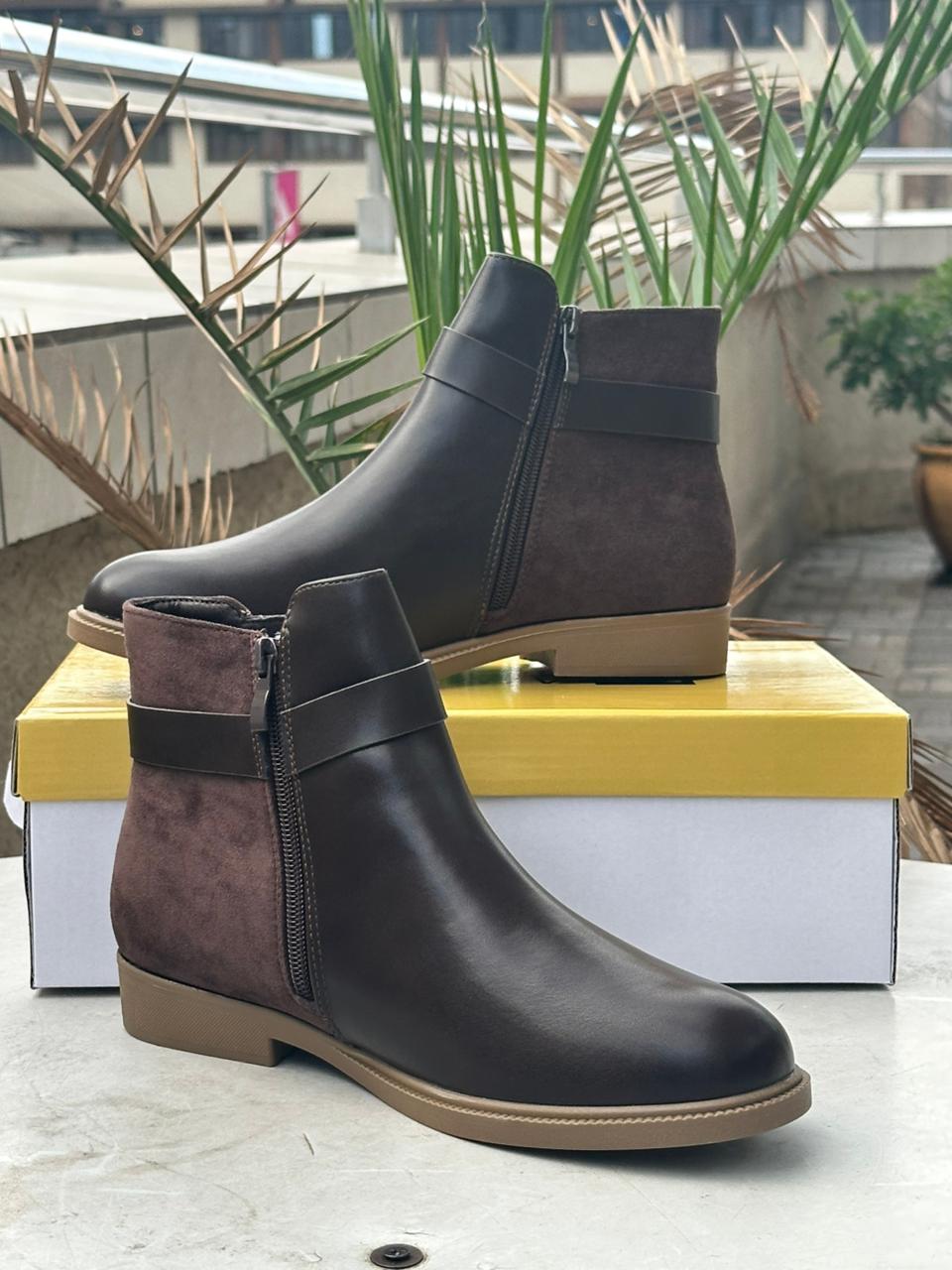The Two-Tone Suede Accent Ankle Boot