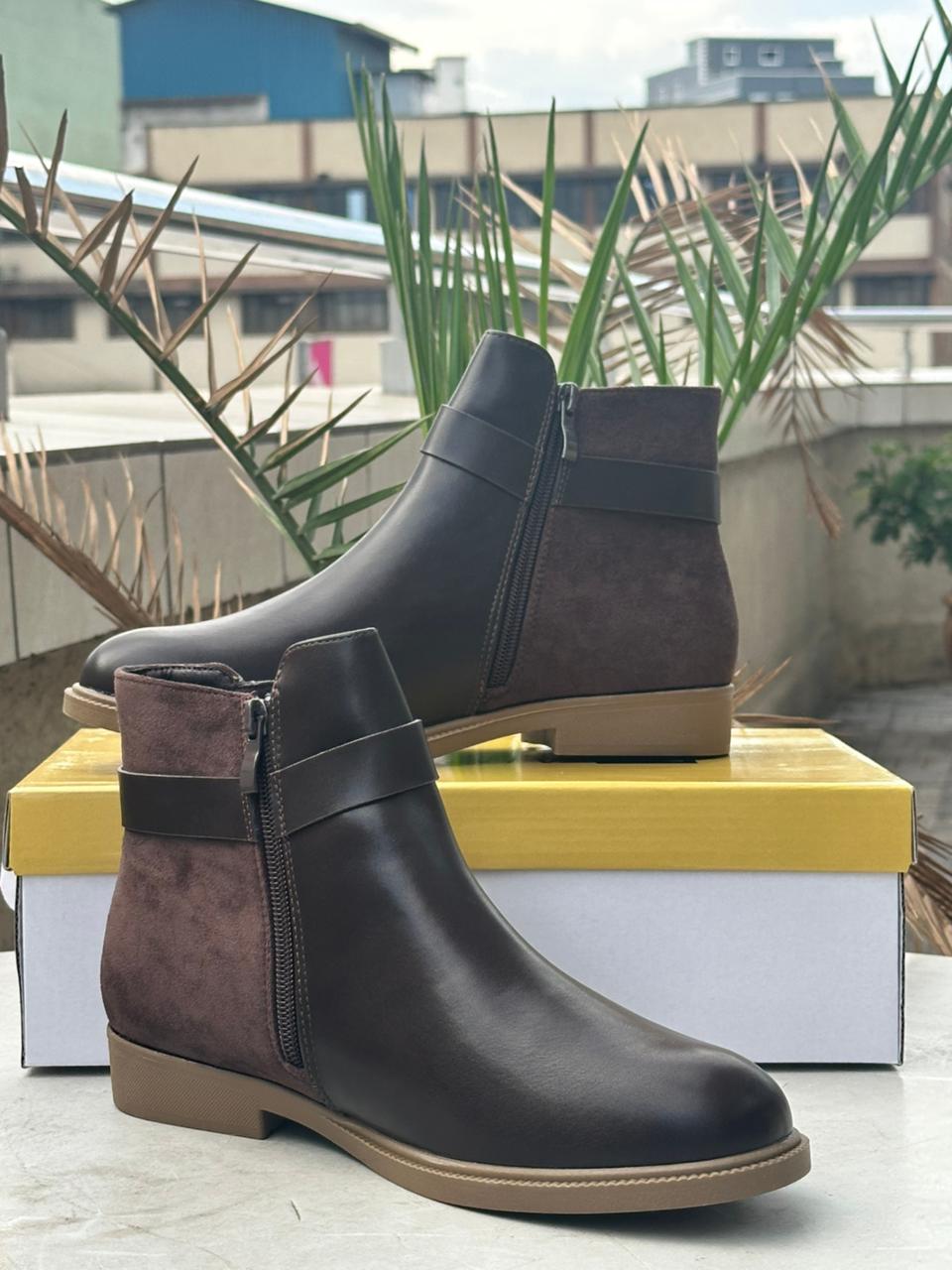 The Two-Tone Suede Accent Ankle Boot
