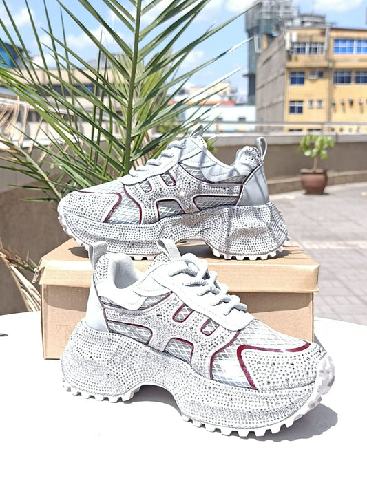 Galaxy Glitz" Grey Crystal Platform Sneakers