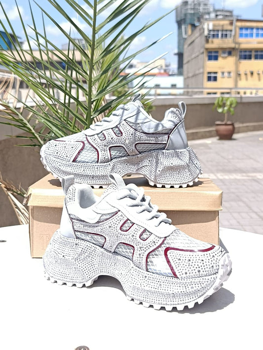 Galaxy Glitz" Grey Crystal Platform Sneakers