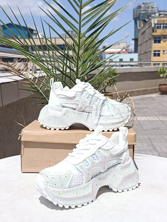 Galaxy Glitz White Crystal Platform Sneakers