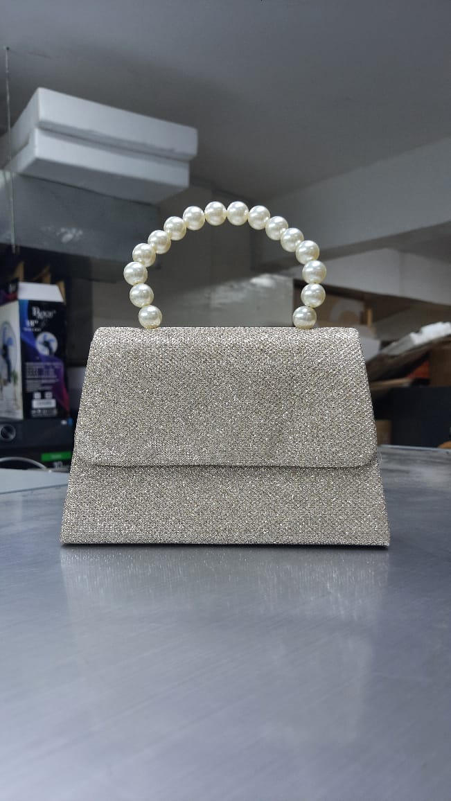 Glitter Evening Clutch with Faux Pearl Handle