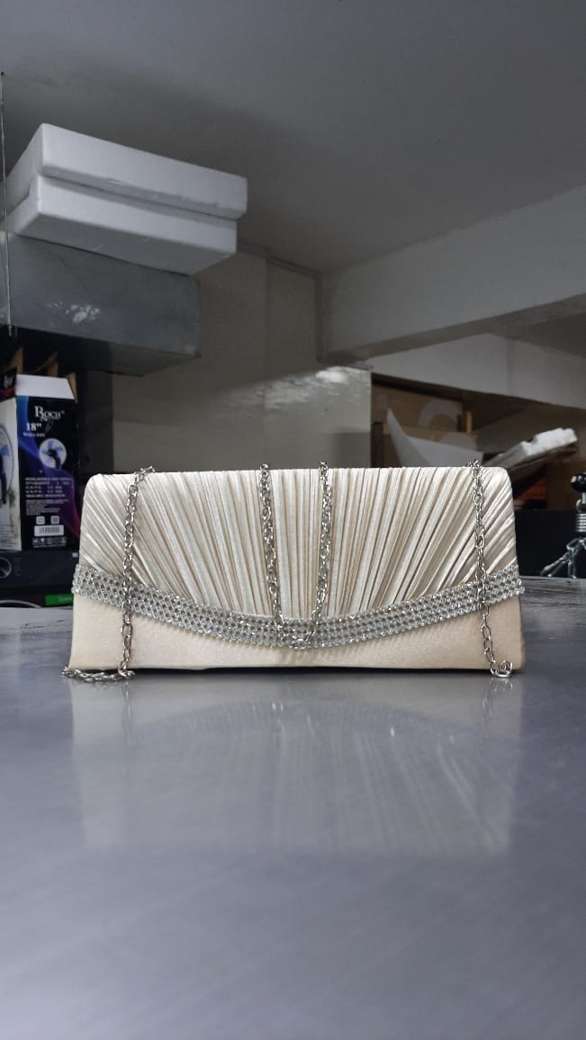 The Starlight Pleated Satin Rhinestone Clutch