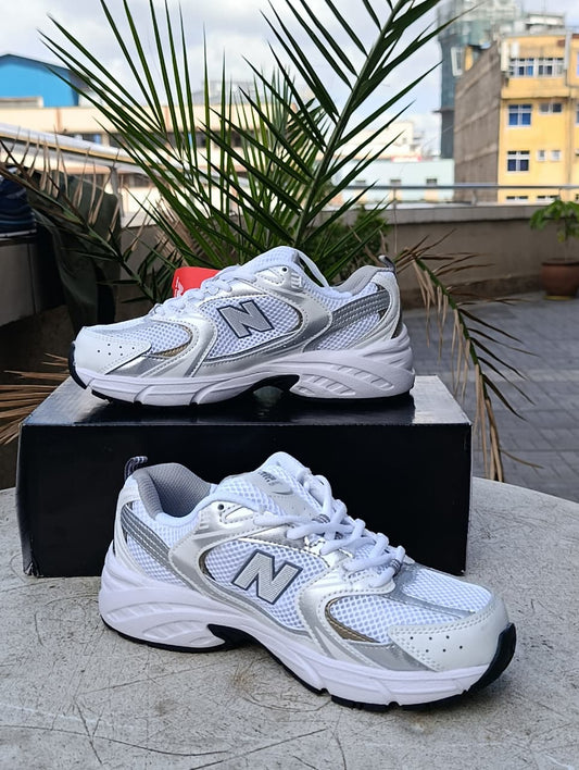 New Balance 530 White and Silver Metallic