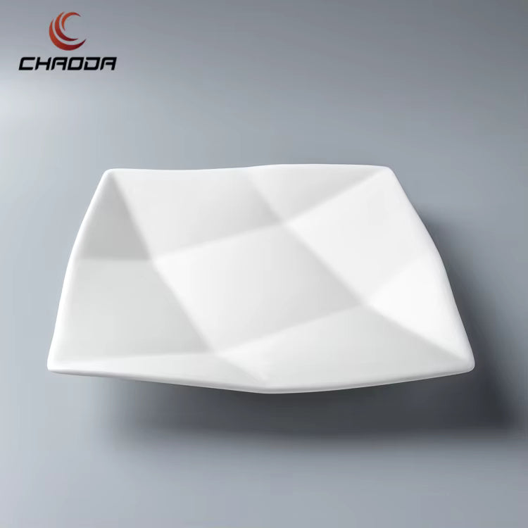 6 pc Chaoda White Porcelain Square Faceted Plate (9'')