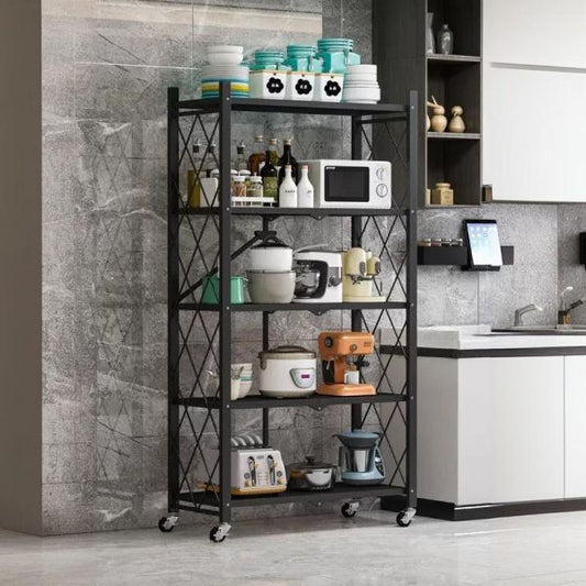 Heavy-Duty 5-Tier Foldable Storage Shelf with Casters