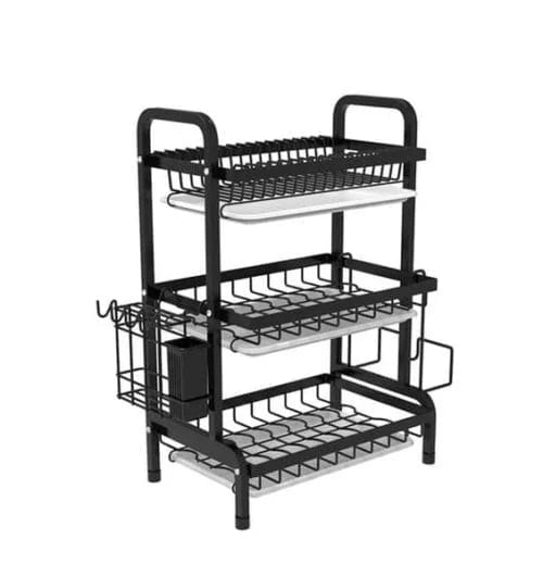 3-Tier Black Metal Dish Drying Rack and Drainer