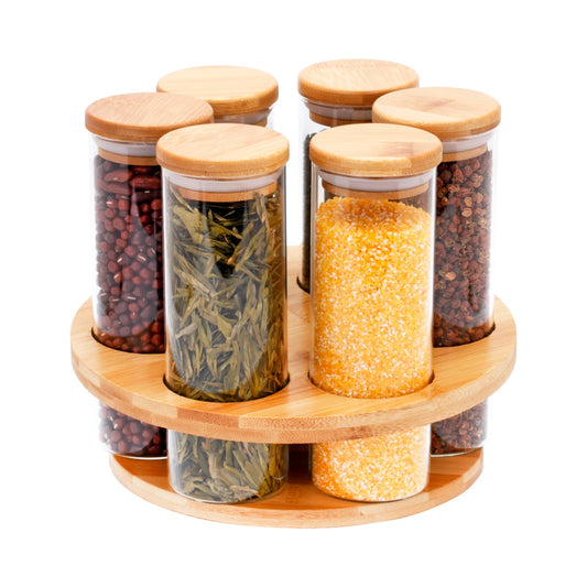 Bamboo borosilicate Spice jar with swivel