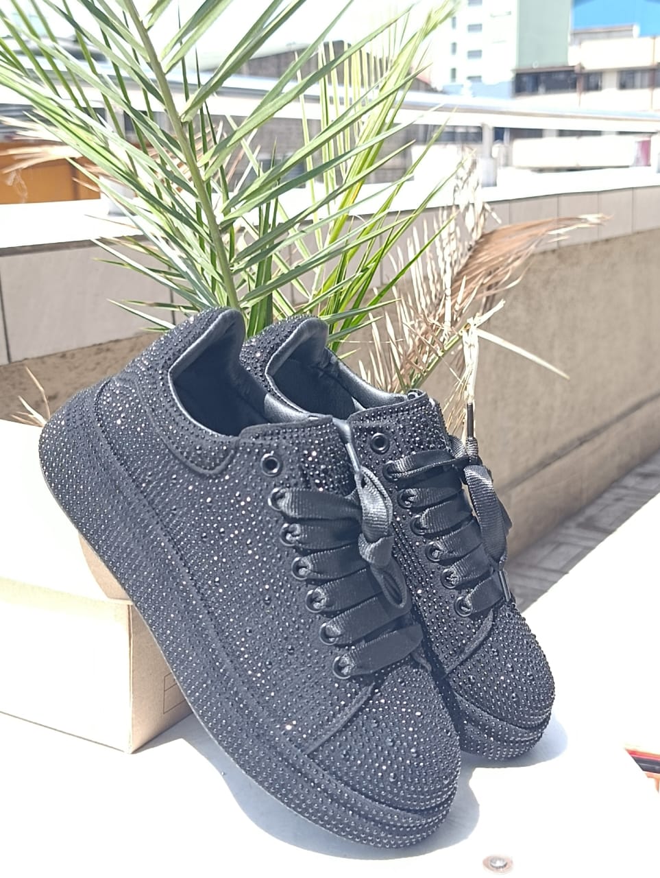 Dazzle Cush Black Rhinestone Platform Sneakers