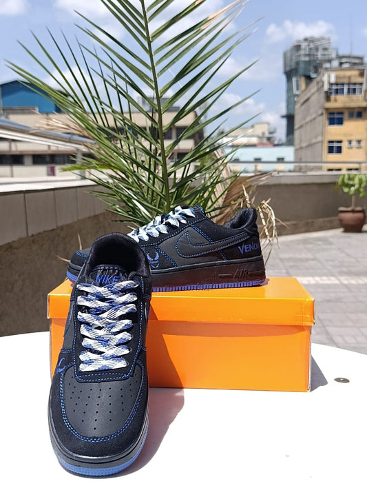 Black and Blue Venom theme Customized Nike Air Force 1 Low sneakers