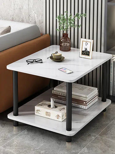 Modern Two-Tier Faux Marble End Table
